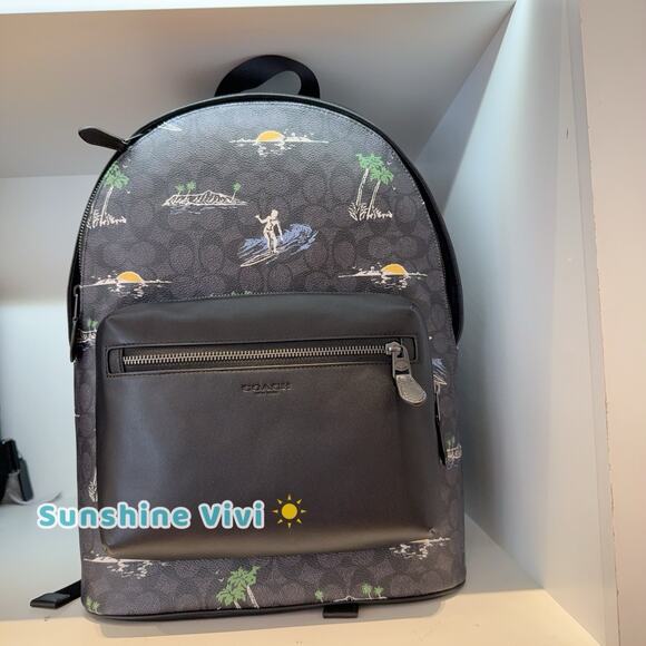 NWT Coach Men's Waist Backpack Signature Canvas Surf Print CBI31 Charcoal - Picture 1 of 10